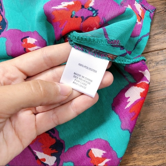 ModCloth • Jade Floral poppy print Peter Pan collar blouse chiffon bow tie neck - Picture 10 of 11